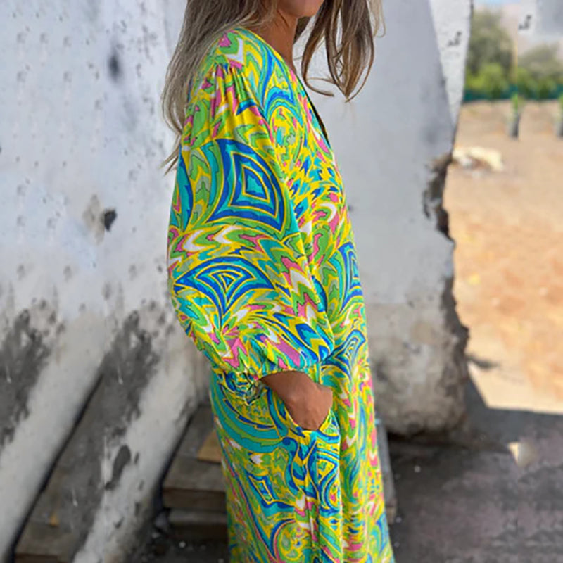 EVANGELIA™ | Elegante Vestido Largo Con Cuello En V Y Bolsillos