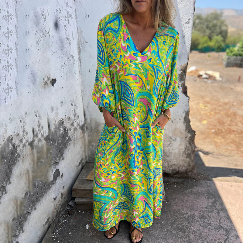 EVANGELIA™ | Elegante Vestido Largo Con Cuello En V Y Bolsillos