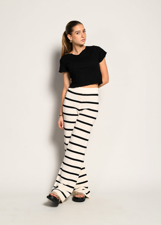 ALEXANDRA™  | Pantalón largo beige a rayas