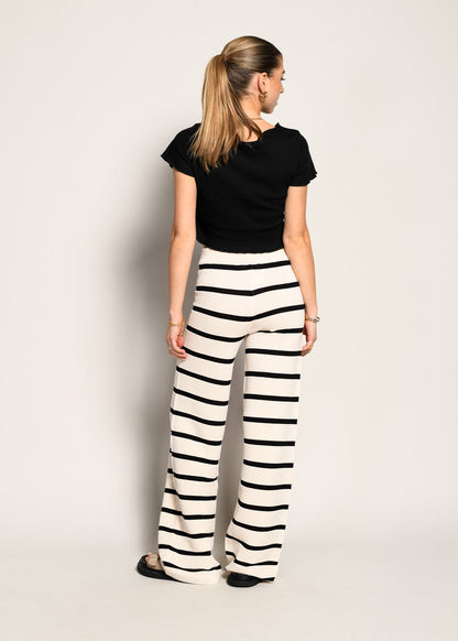 ALEXANDRA™  | Pantalón largo beige a rayas