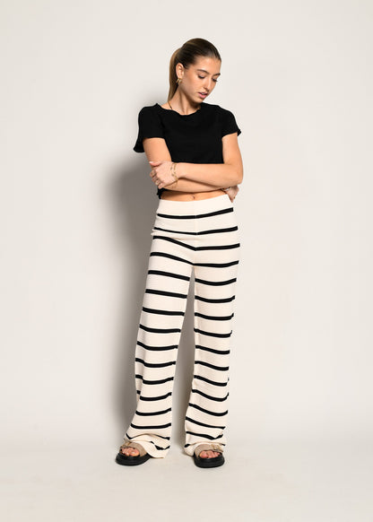 ALEXANDRA™  | Pantalón largo beige a rayas
