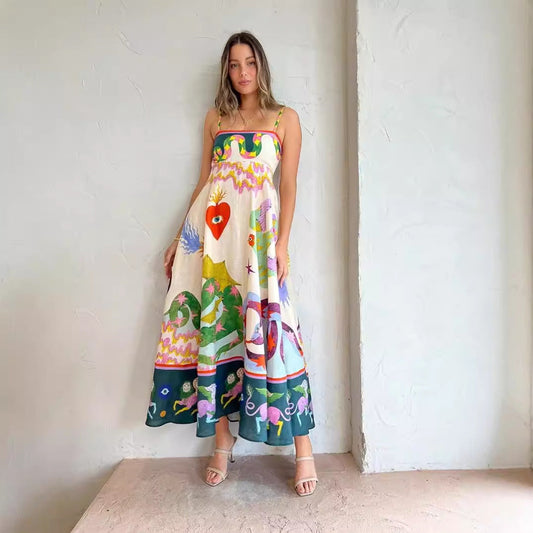 NAIHARA™ | Vestido largo sin mangas y estampado colorido