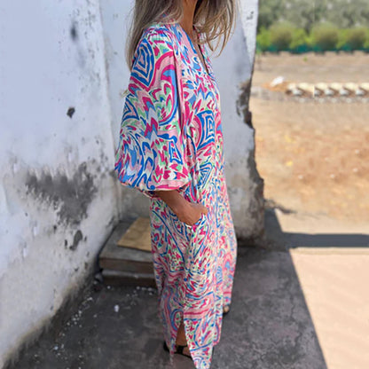 EVANGELIA™ | Elegante Vestido Largo Con Cuello En V Y Bolsillos